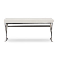 Baxton Studio GY-8414 White PU Herald Modern and Contemporary Stainless Steel and White Faux Leather Upholstered Rectangle Bench